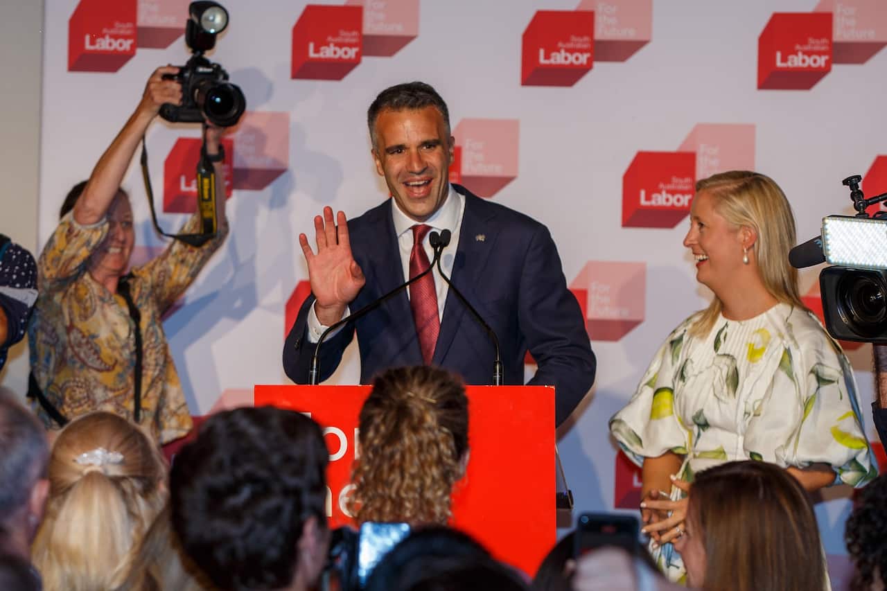 Peter Malinauskas and his wife Annabel SA Labor Leader celebrates victory for Labor