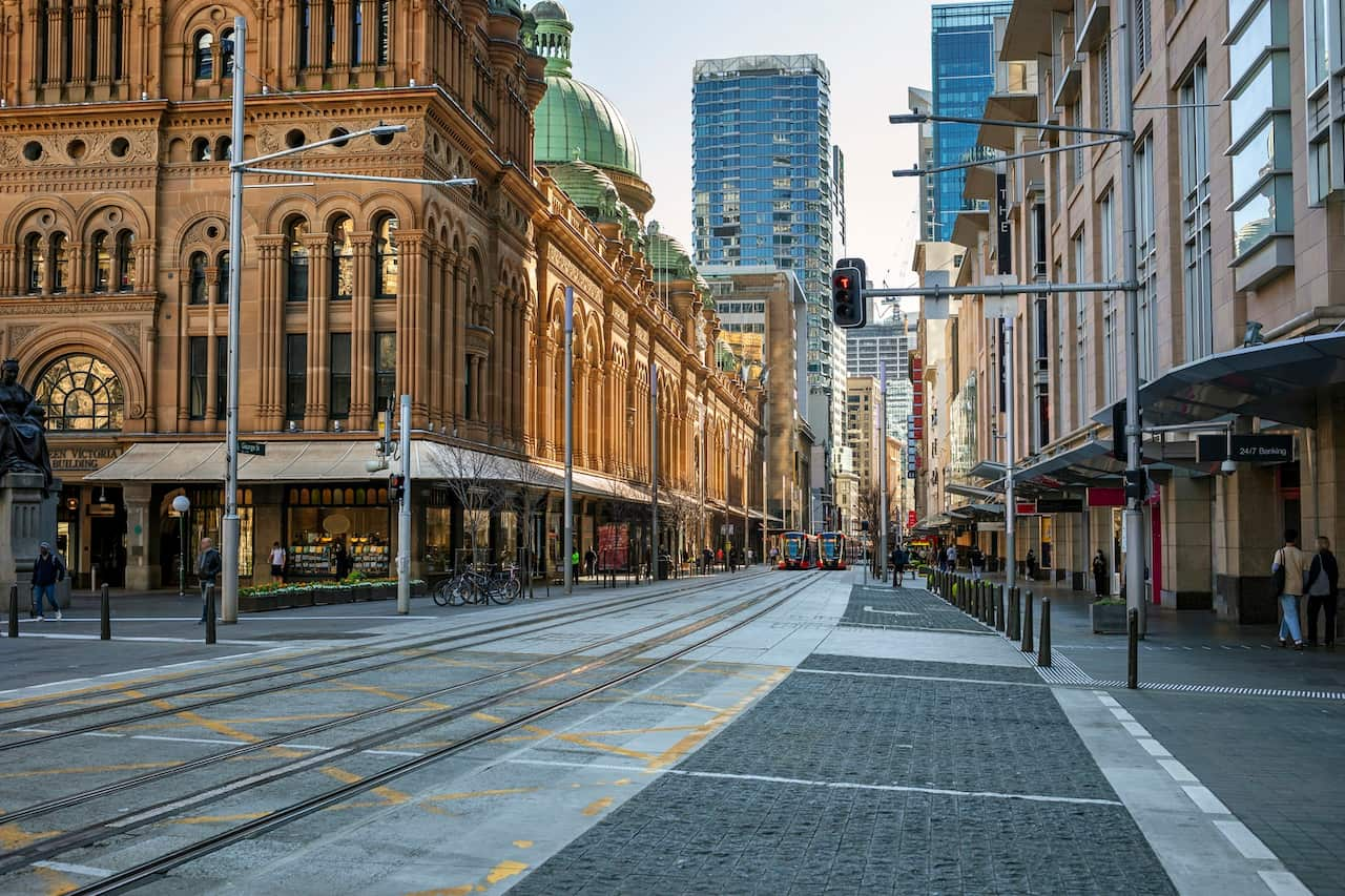 Empty city street and shops, coronavirus pandemic, Sydney, Australia