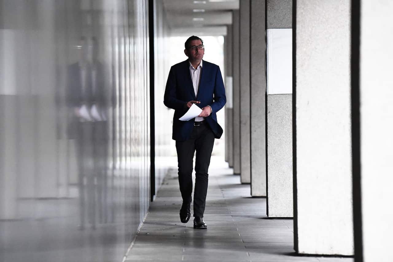 Victorian Premier Daniel Andrews arrives to speak to media in Melbourne, Tuesday, June 30, 2020. (AAP Image/James Ross) NO ARCHIVING