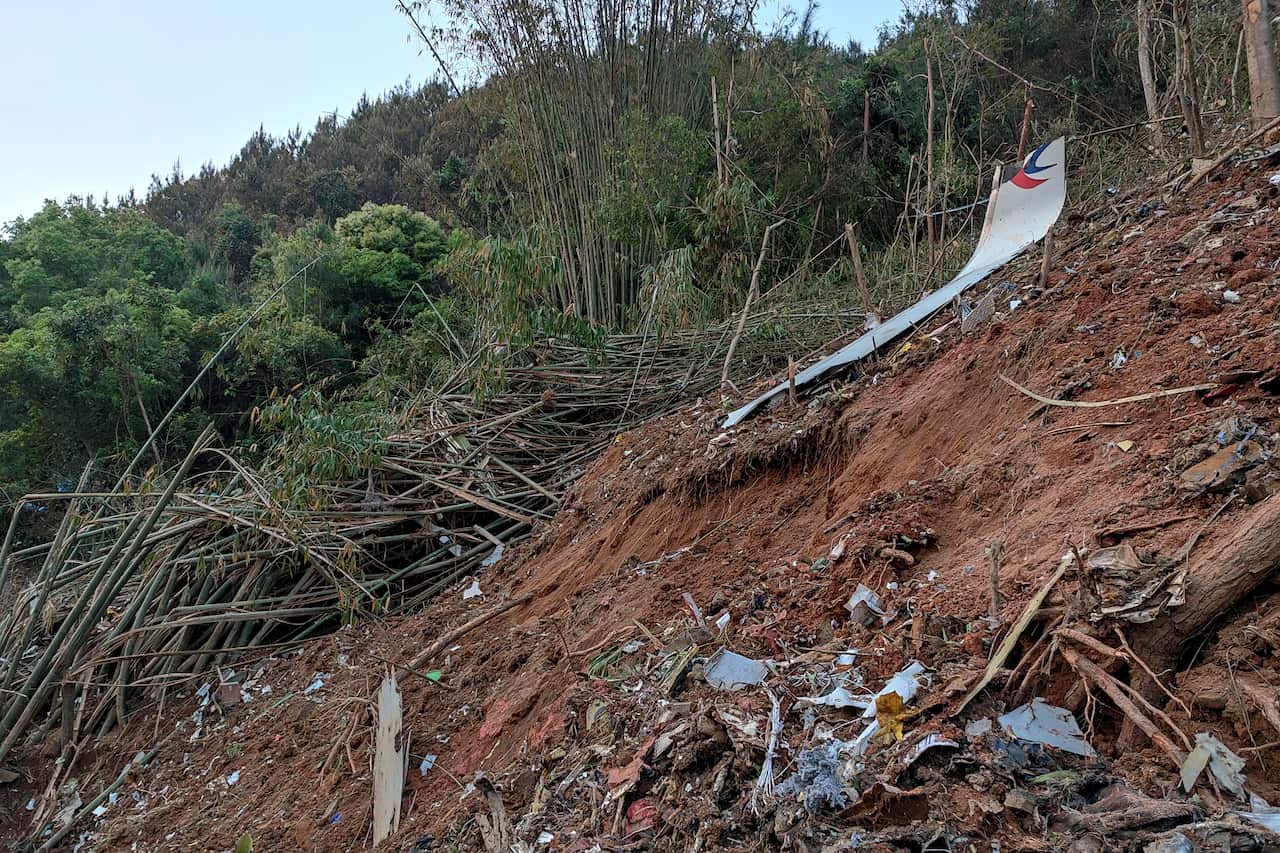 Wreckage of China Eastern flight MU5735 in south China's Guangxi Zhuang Autonomous Region