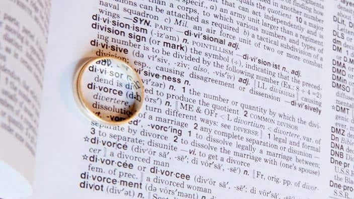 wedding ring over word divorce
