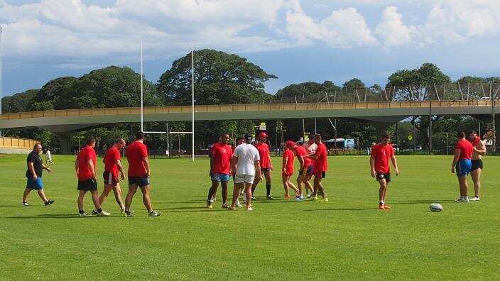 Jason Green (first from left) during the training session with Serbian Rugby League team in Sydney