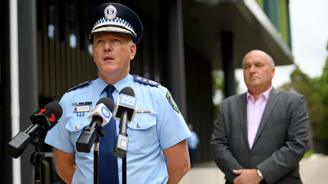 NSW Police Commissioner Mick Fuller and NSW Police Minister David Elliott address media