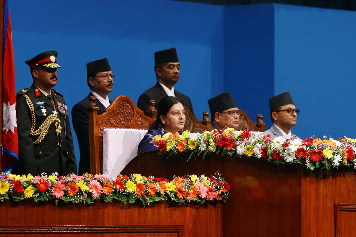 Nepal's President Bidhya Devi Bhandari announcing the government's plans and policies in Parliament.