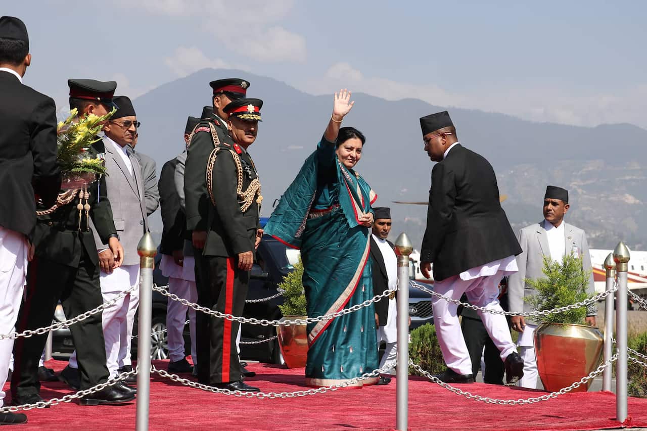 Nepal President Bidya Devi Bhandari at Kathmandu Airport.