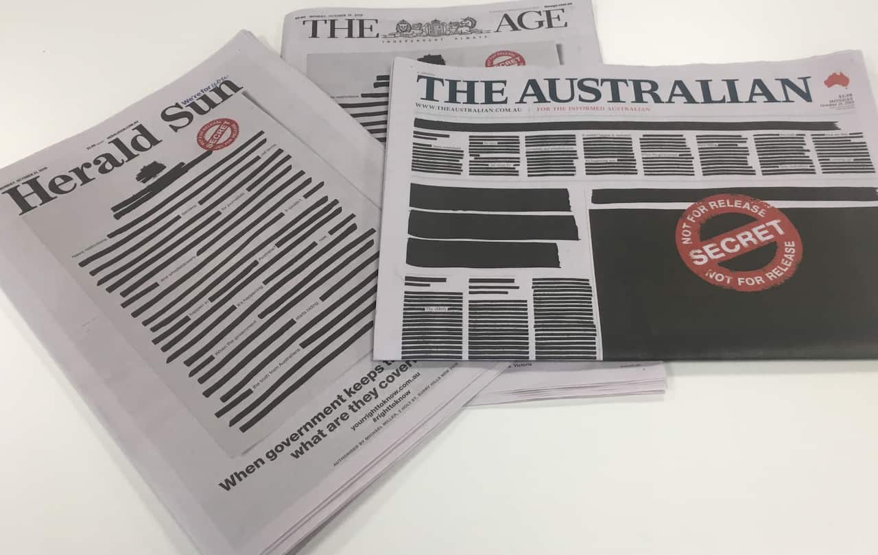 Australian newspapers blacked out their from pages