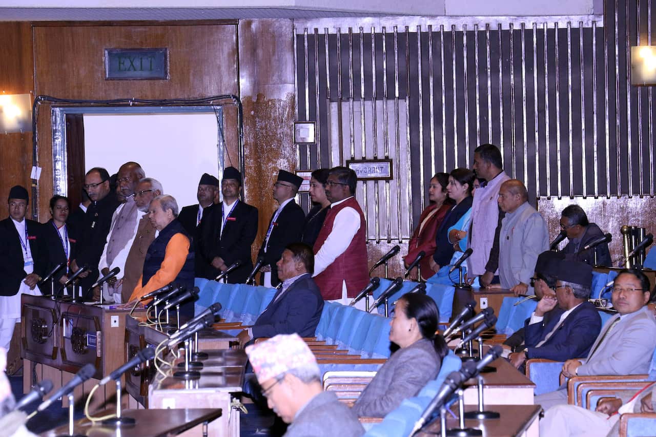 Rashtriya Janata Party RJP's members of parliament protesting against the Nepali government at the house of representatives in Kathmandu.
