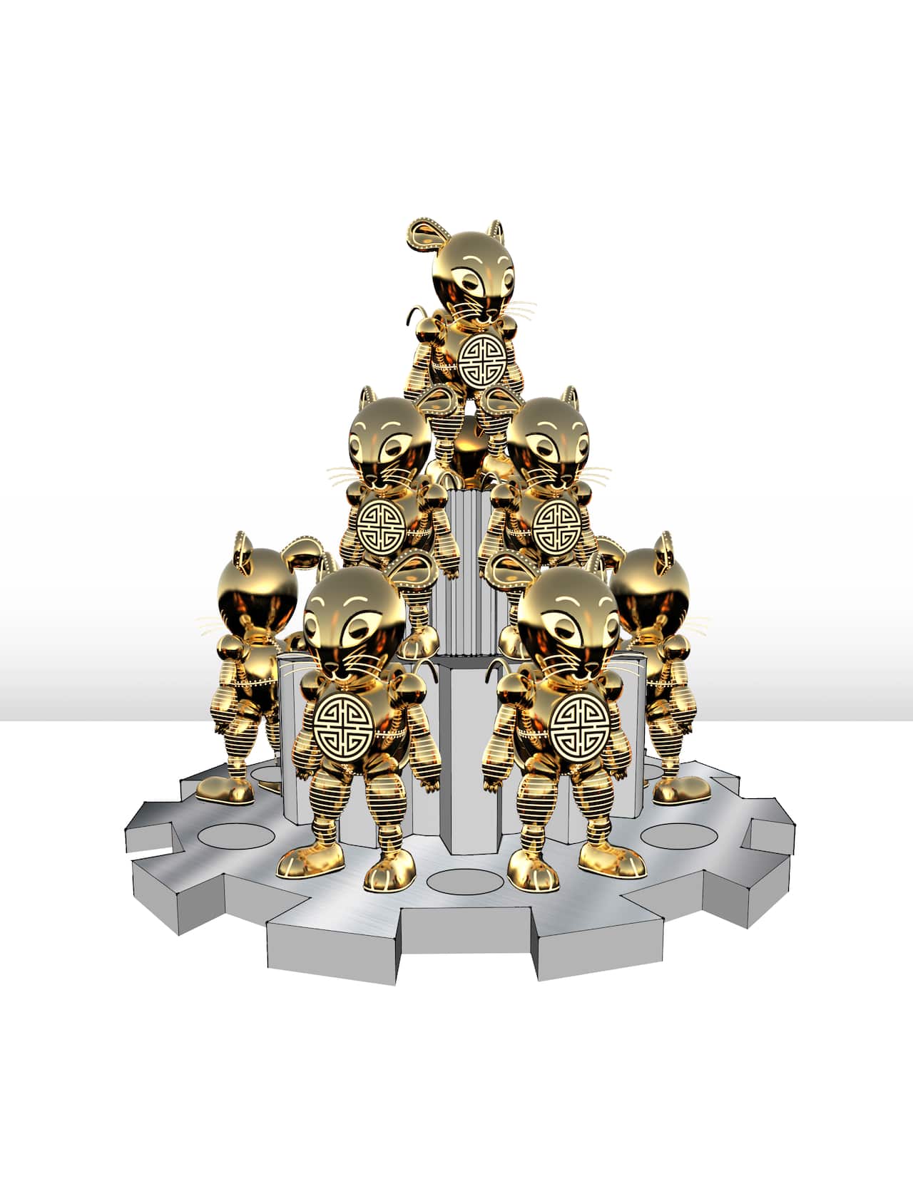 The artist's impression of golden mechanical Rats for Sydney Lunar Festival 2020, designed by Claudia Chan Shaw  