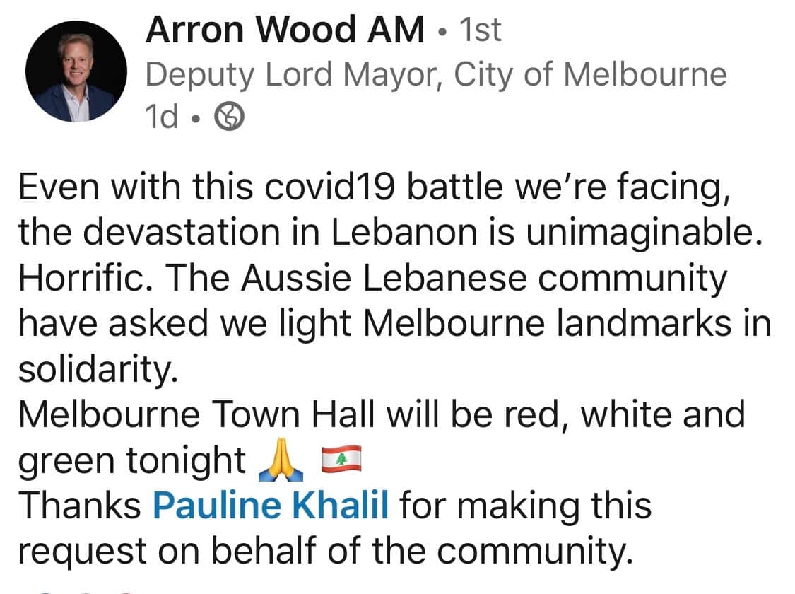 تفاعل نائب عمدة بلدية ملبورن ضامنا مع لبنان
