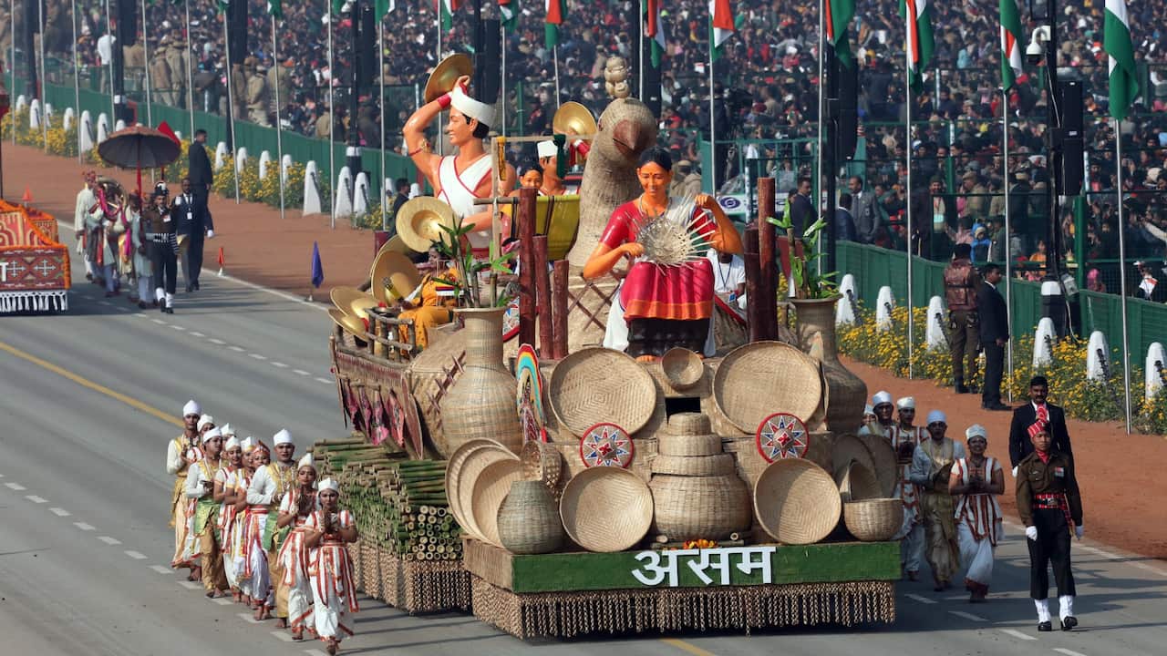 A tableau of the Indian state of Assam rolls past Rajpath during the 71st Republic Day celebrations in New Delhi, India, 26 January 2020. 