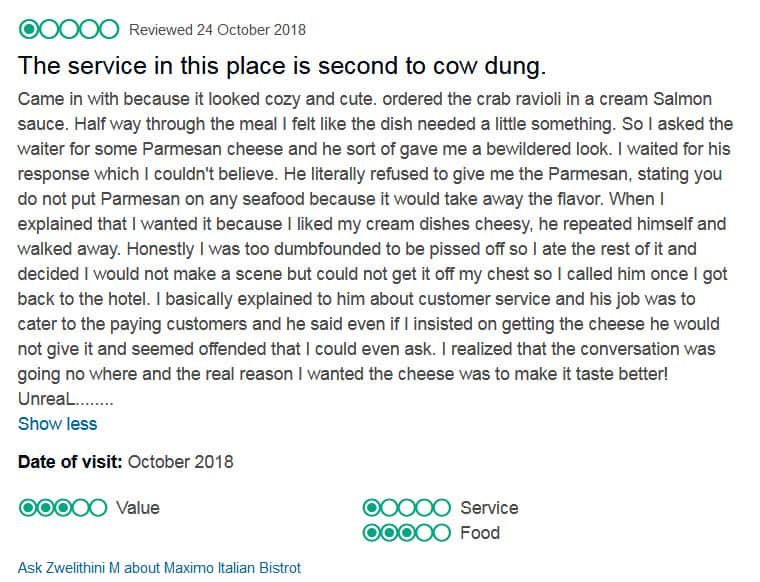 Trip Advisor review