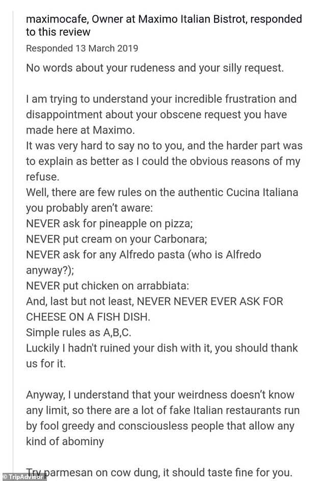 Trip Advisor reply