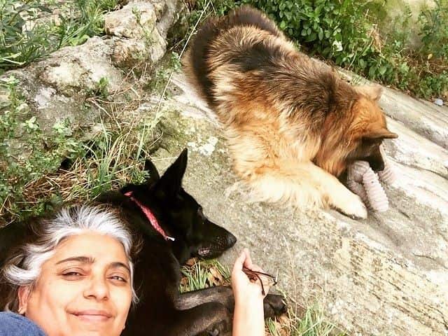 Sadhana with her dogs Astro and Shenny 