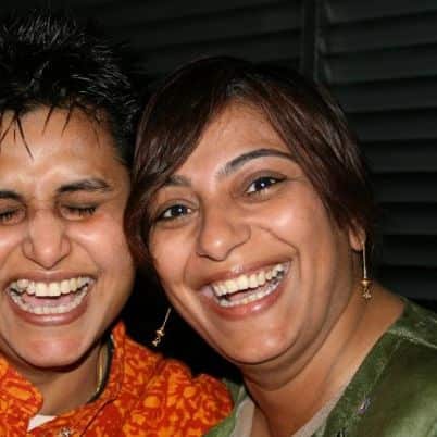 Trikone co-founders Sadhana and Roopali at a film fest organised by Trikone 
