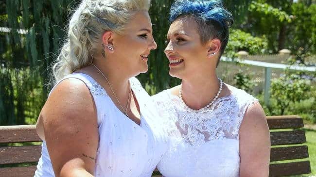The first two same-sex weddings took place today. Pictured, Sydney couple Amy Laker and Lauren Price.