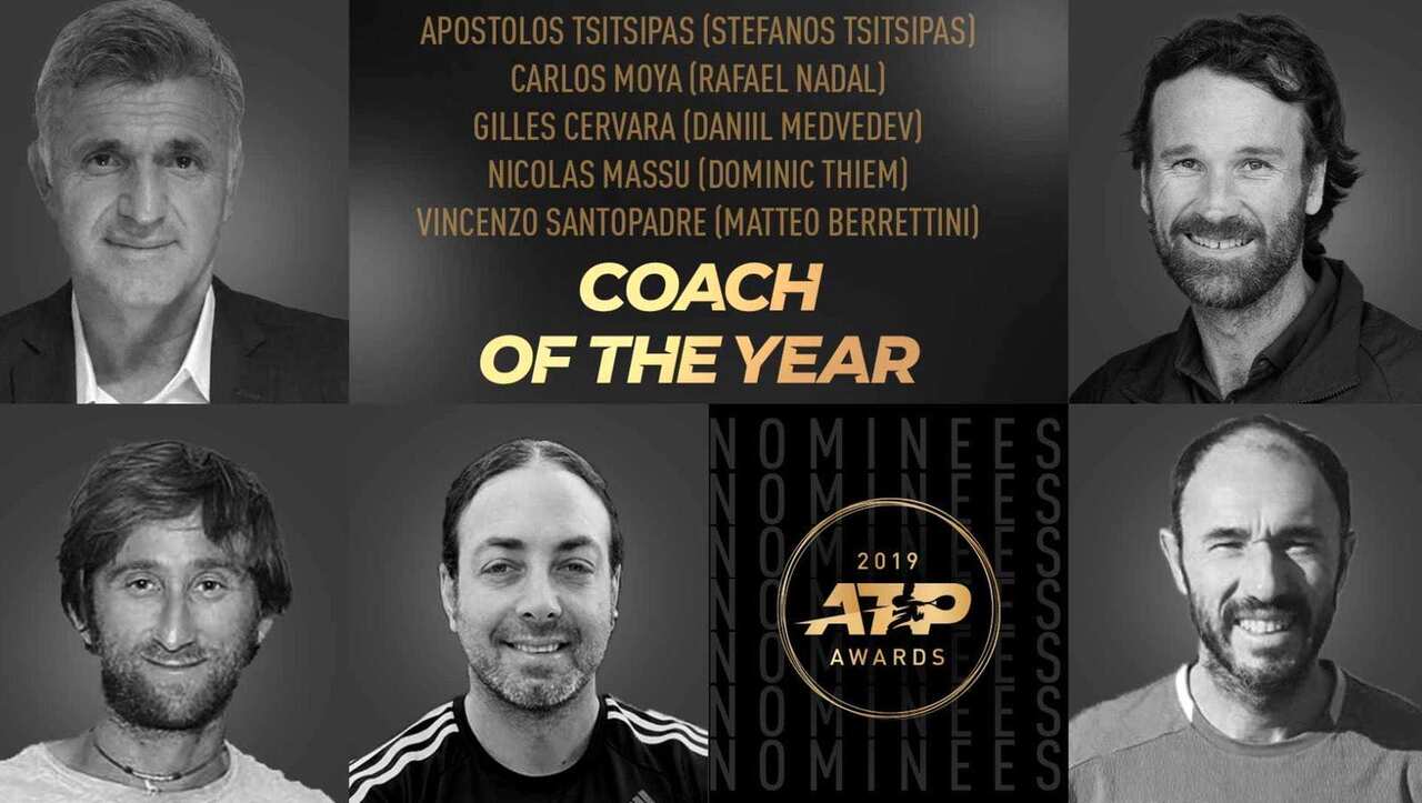 Vincenzo Santopadre nella cinquina dei migliori tecnici dell'anno 2019 - assieme a lui quelli di Nadal, Tsitsipas, Medevedev e Thiem