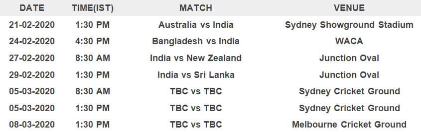 Indian team's T20 schedule