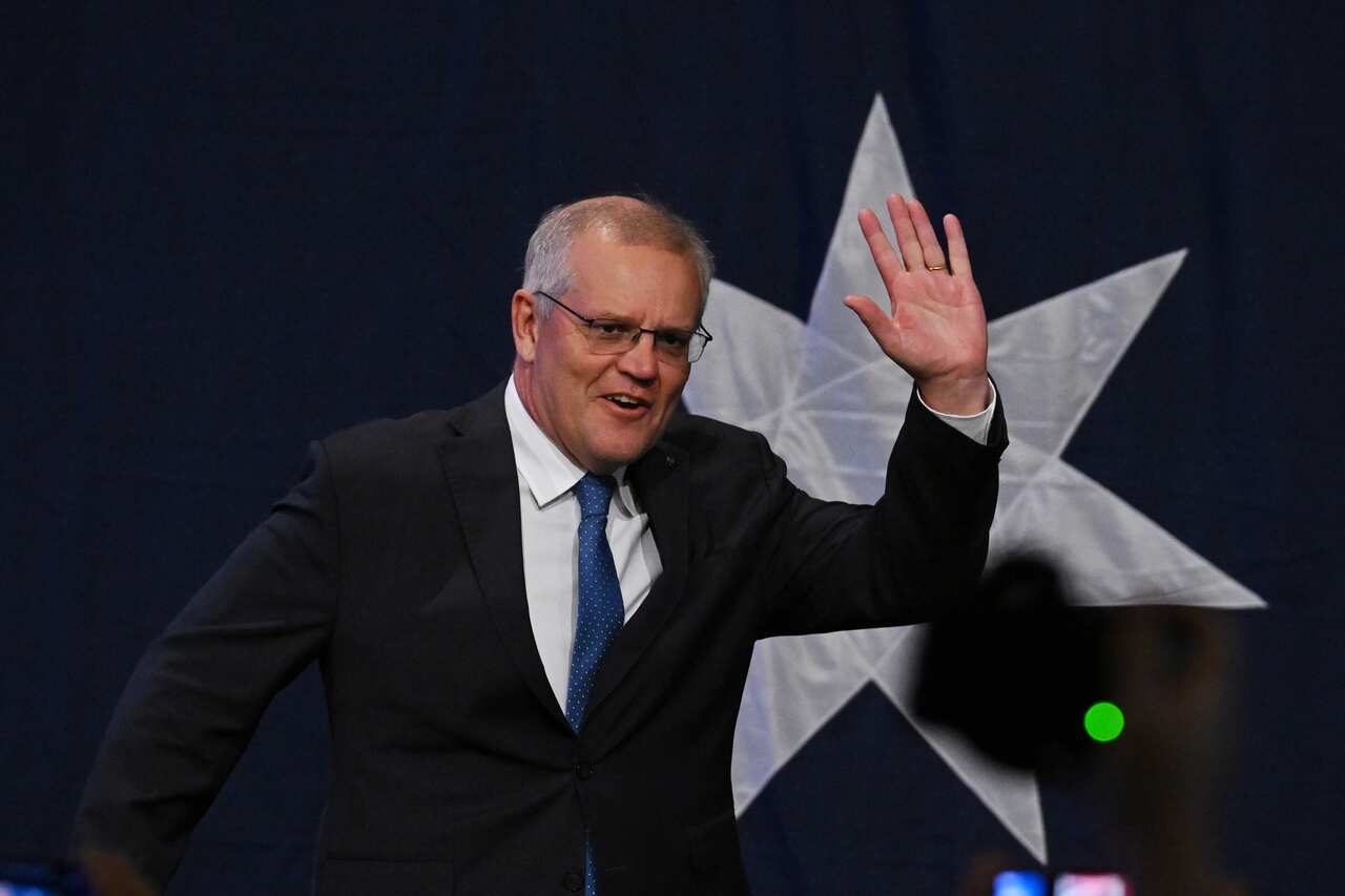 Scott Morrison arrives to concede defeat at the Federal Liberal Reception during the at The Fullerton Hotel 2022 Federal Election, Sydney, Saturday, May 21, 2022. More than 17 million Australians have voted to elect the next federal government. (AAP Image