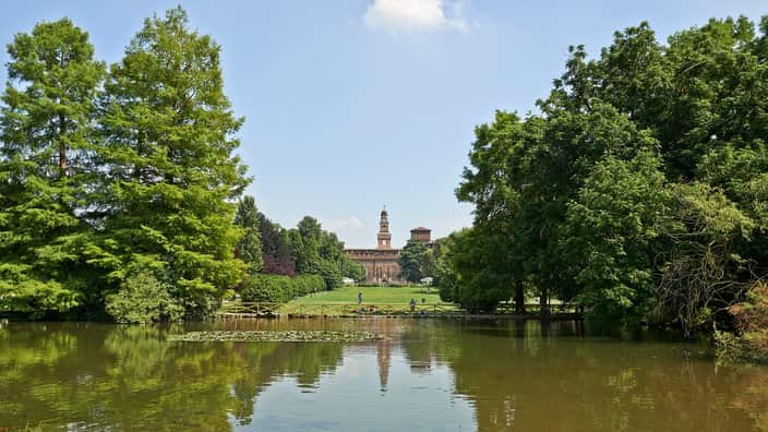 View across the lake in Parco Sempione in Milan