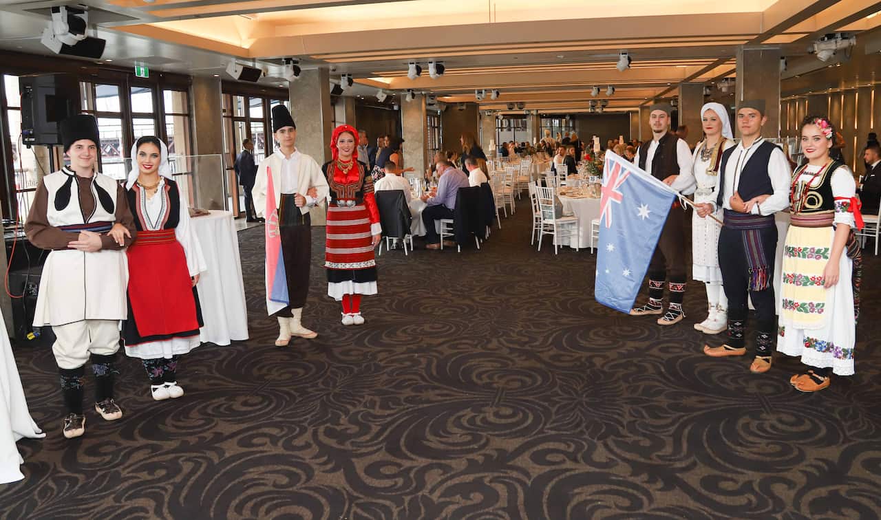 Serbian youth from the ensemble Ravna Gora during the Serbian Statehood Day banquet