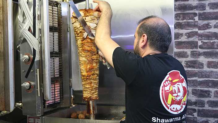 chicken shawarma on spit