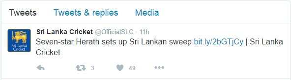 SL Cricket Twitter Message
