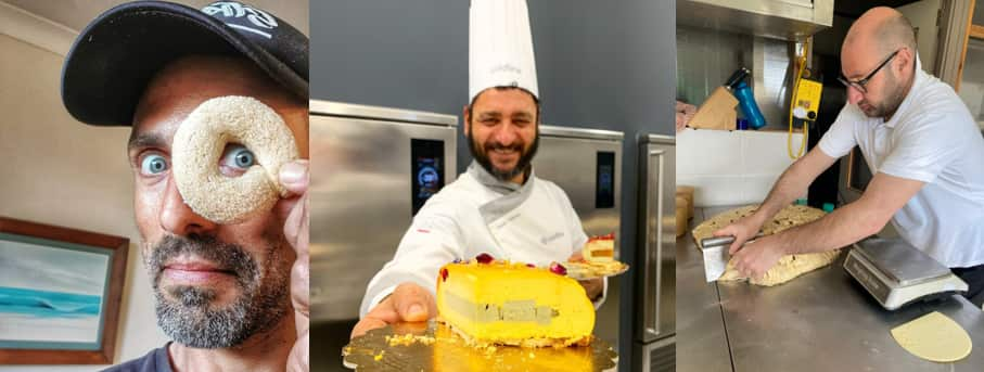 Dario Romano (QLD), Claudio Biscotti (WA) e Marco Giora (VIC) - tre pasticcieri italiani d'Australia che hanno registrato un boom nella domanda di panettoni