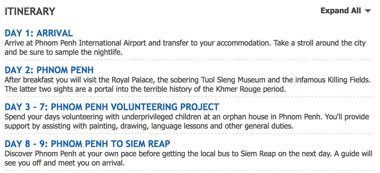 Screenshot of an STA Travel program advertising encounters with “orphans” in Cambodia. (Source: STA Travel)