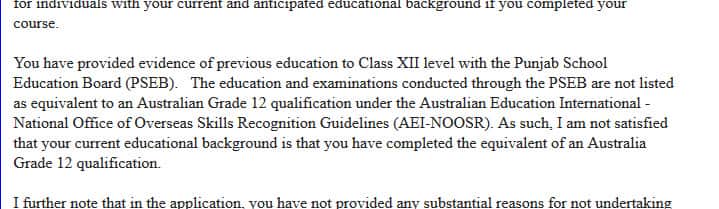 Visa refusal letter