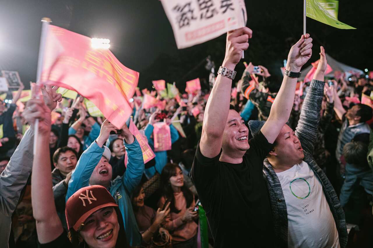 Crowds cheer following the re-election of Tsai Ing-wen.