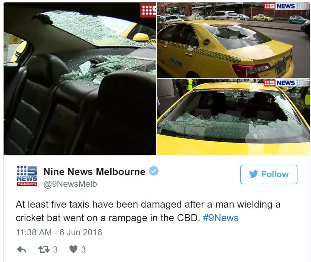 taxi, smashed, melbourne
