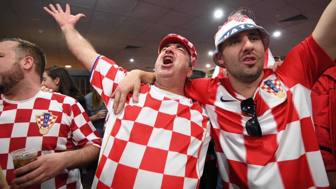 Croatia fans react during the FIFA World Cup final game between Croatia and France at King Tom Club in Sydney, Monday, July 16, 2018.