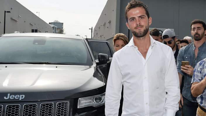 New Juventus player Miralem Pjanic arrives at a medical center to undergo tests