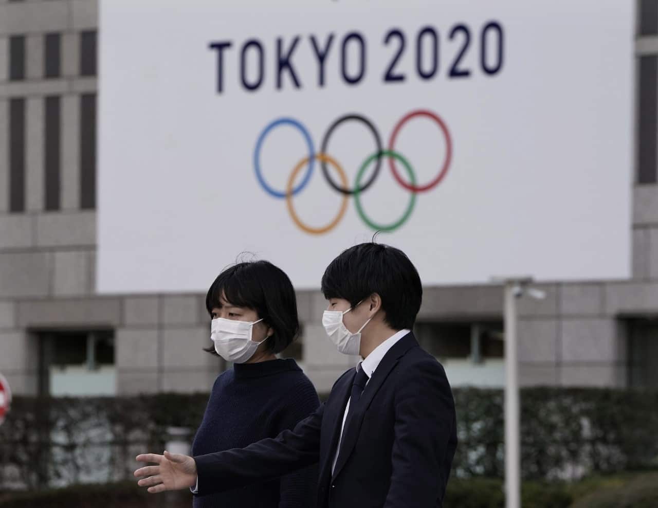 The Tokyo 2020 Olympic Games displayed on a wall of Tokyo Metropolitan Government headquarters