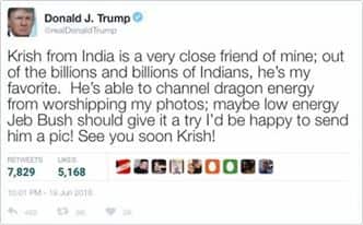 Trump's tweet to Bussa Krishna
