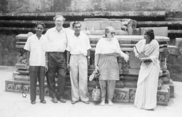 Prof Ronald Berndt (second from left) and Catherine Berndt (fourth from left) in Konark, India. 