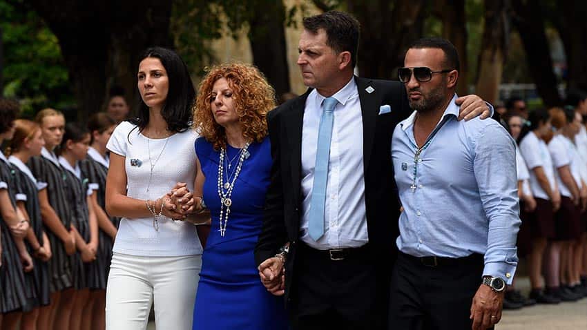 Mother Bridget Sakr (centre left) and partner Craig Mackenzie (centre right), along with Leila Geagea (left) and Danny Adballah (right)