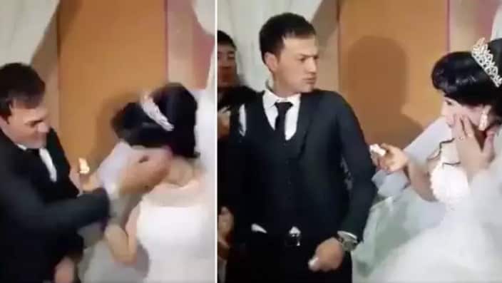 A video of an Asian woman being physically assaulted by her husband on their wedding day has gone viral on Twitter