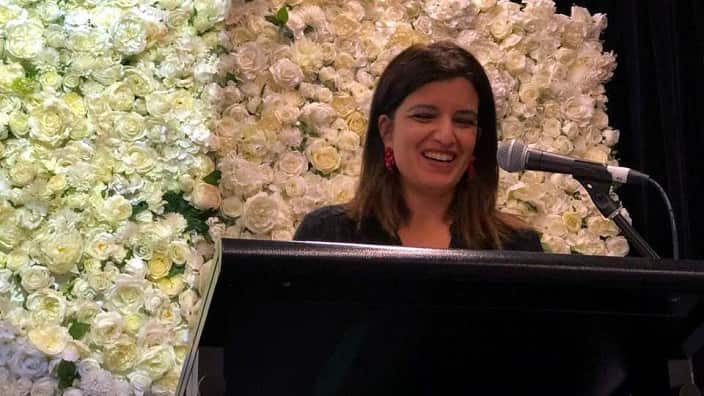 Greek Community of Melbourne's vice-president Tammy Iliou addresses the 1st Women's Forum, of the Greek Community of Melbourne.