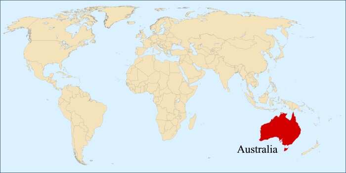 World map showing Australia