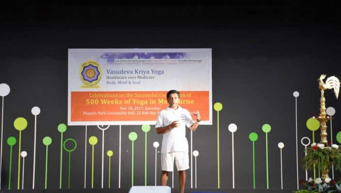 Shri Rajendra Yenkannamoole at a celebration marking 500 weeks of Yoga in Melbourne