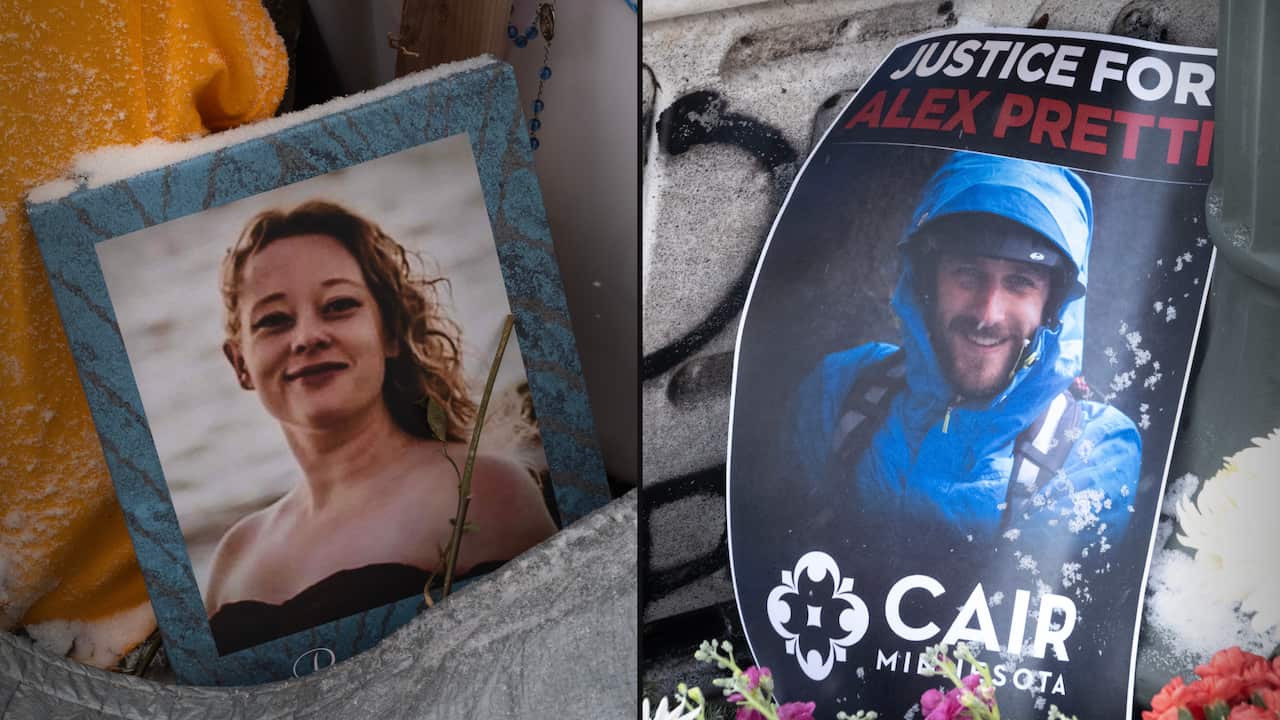 A split image of two photos, one of a man and one of a woman.