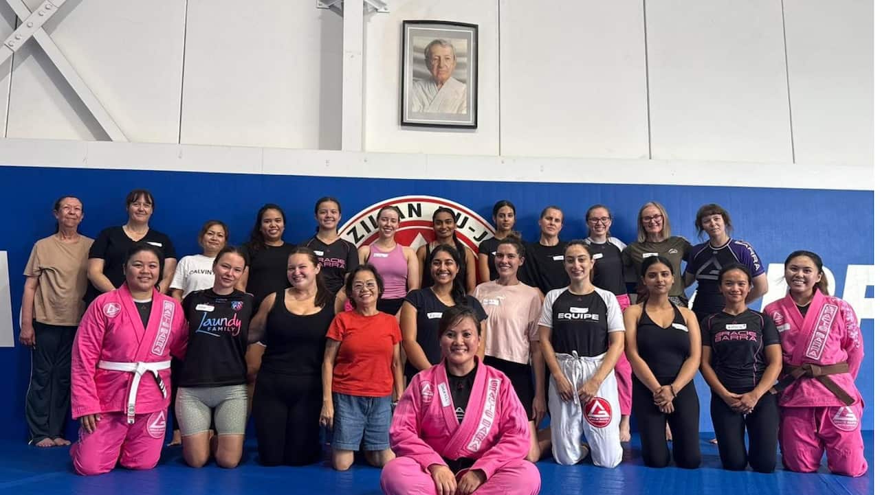 Women gather in Gracie Barra Blacktown City for a jiu-jitsu training session