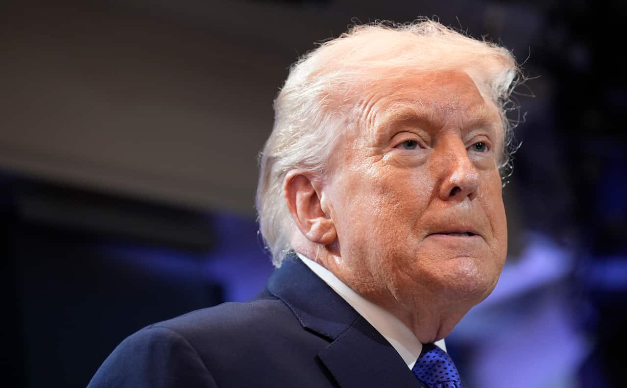 Donald Trump, with a stern expression on his face.