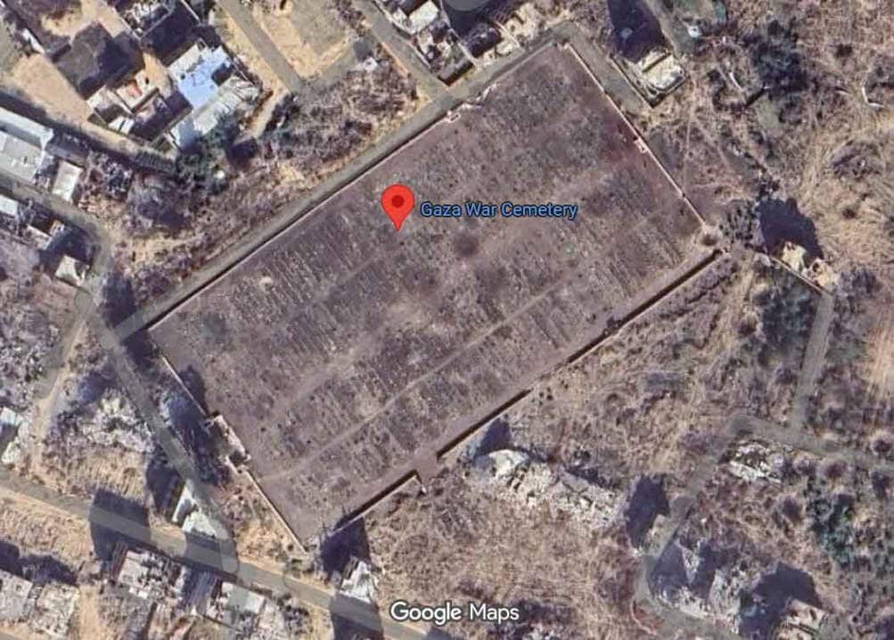 Satellite imagery showing razed area in the Gaza War Cemetery