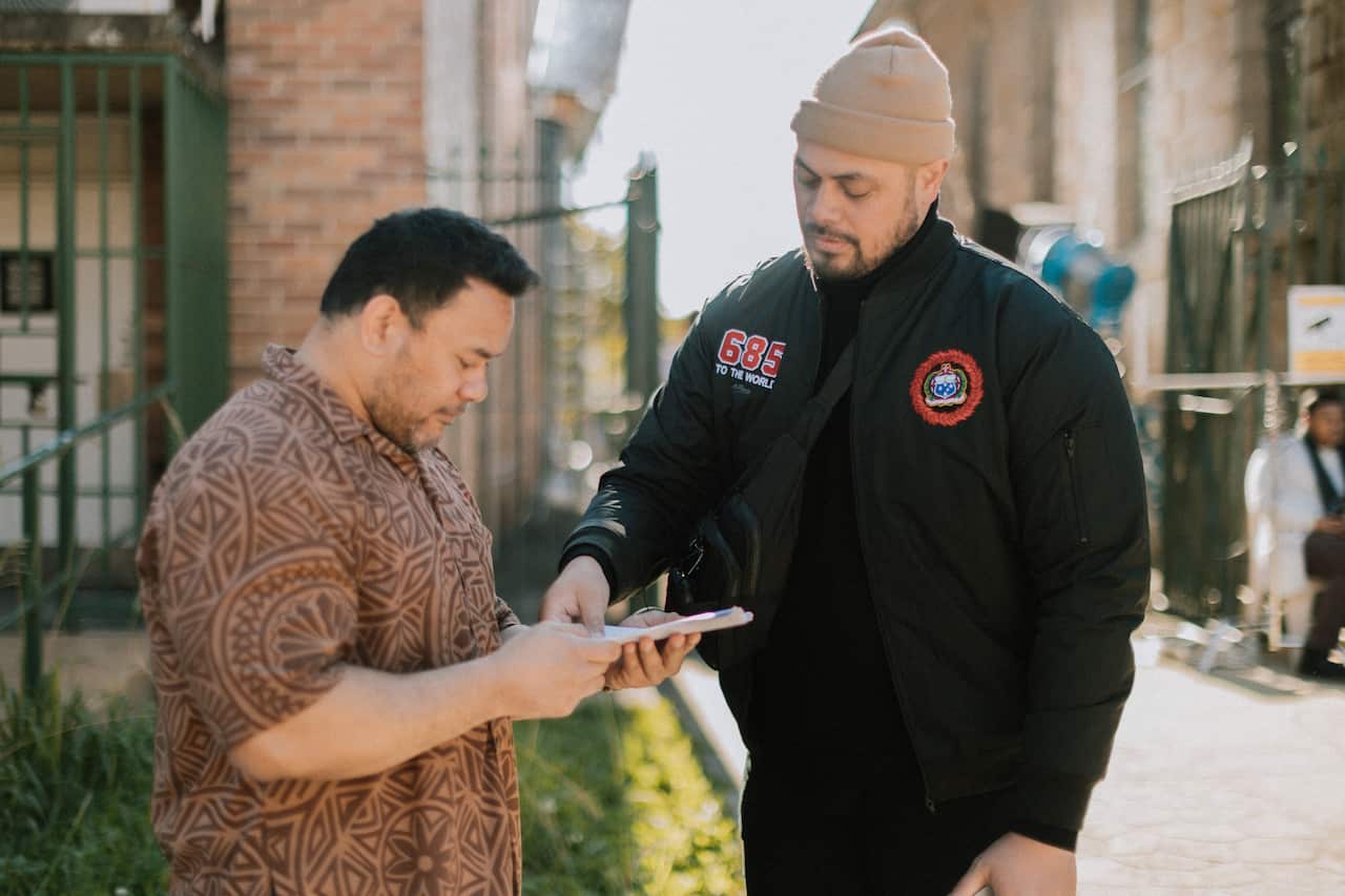 Taofia Pelesasa (Showrunner) runs through script with Maua Fuifui (Uncle Pika)