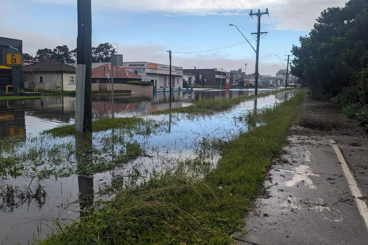 A flooded street.